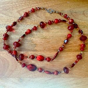 Red glass bead statement necklace